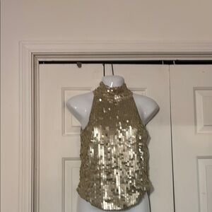 White House Black Market Gold Sequin Halter Top